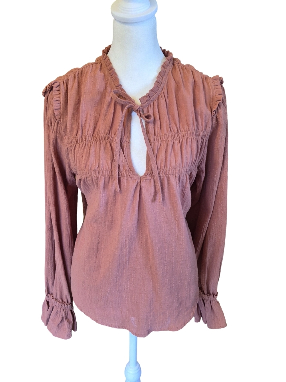 NWT Lush Dusty Rose Ruffle Tie-Neck Blouse